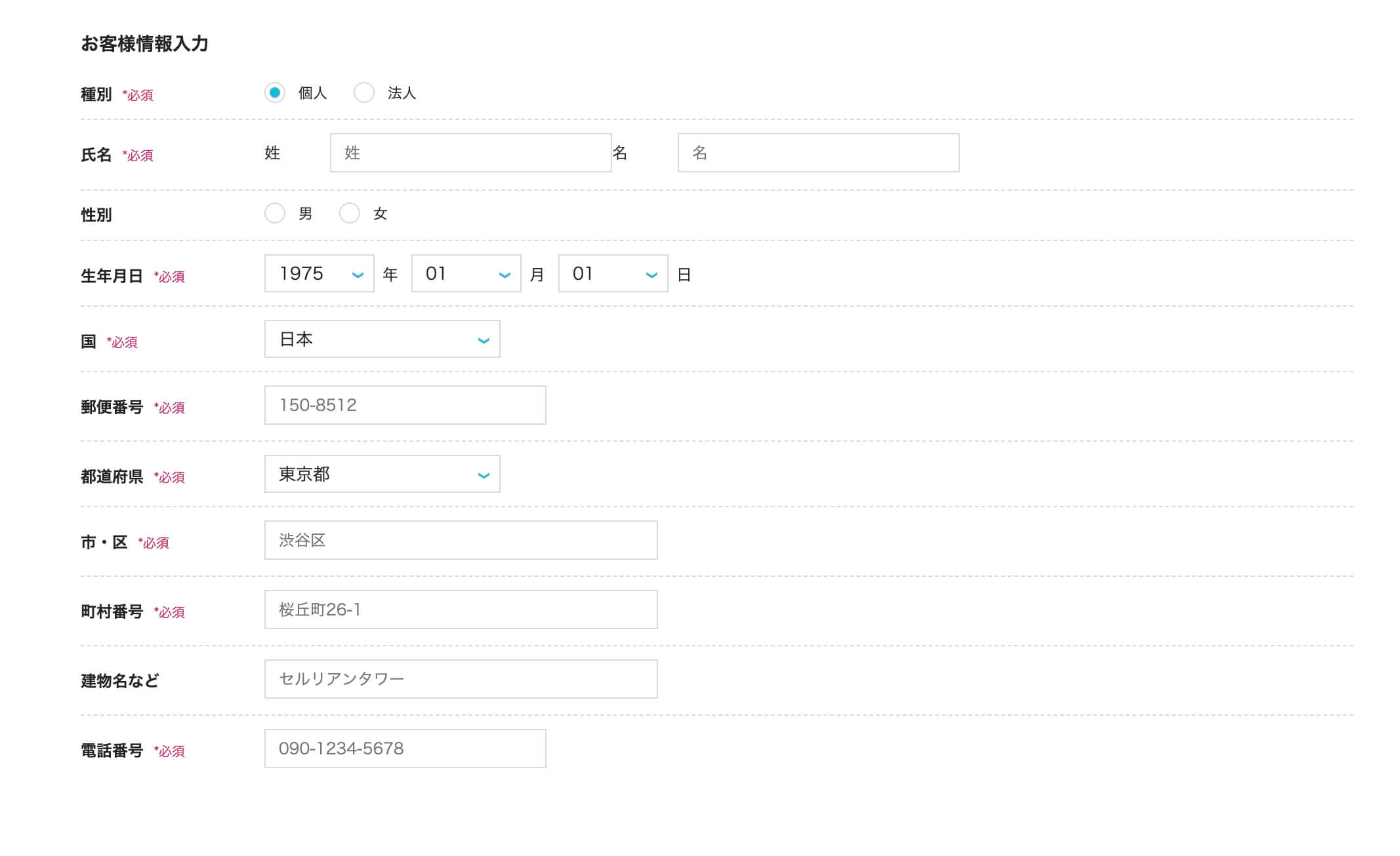 お客様情報の入力と支払い